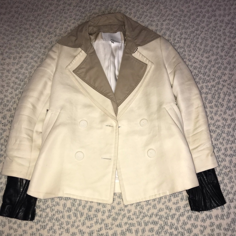 Phillip Lim jacket with leather sleeves.